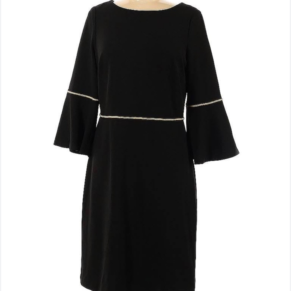 Tommy Hilfiger Gold Trim Bell Sleeve Sheath Dress In Black Size 2
